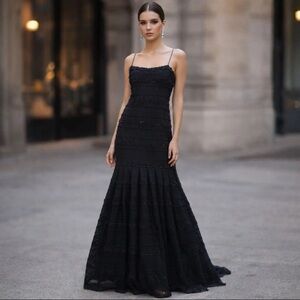 JS COLLECTIONS Womens Black Ruffle Mermaid Evening Gown Dress Size US 10 Prom